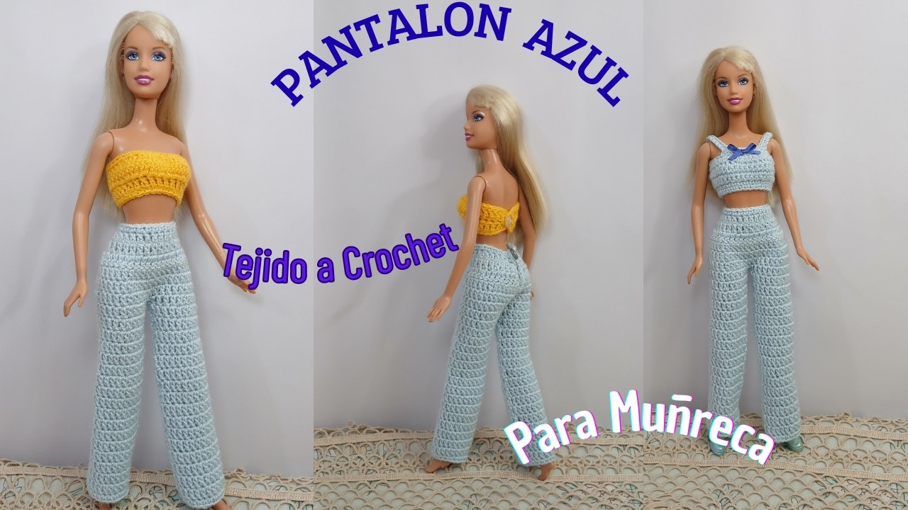 Como Tejer a Crochet un PANTALÓN Azul para Muñeca