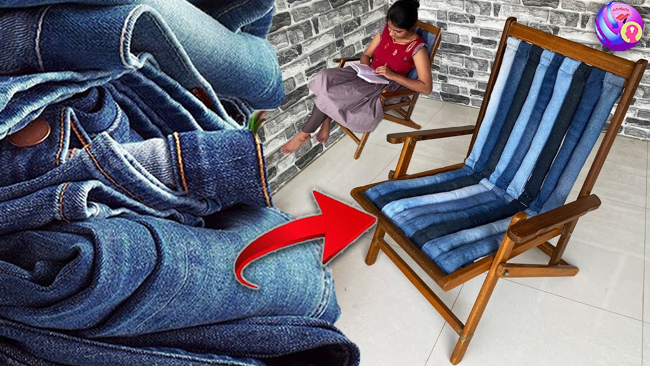 Amazing Wood Chair but jeans pant reused into makingideas 