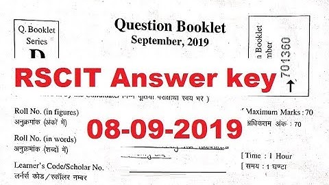 RSCIT Answer Key 8th September 2019 Booklet Series A B C D : RKCL VMOU Download PDF