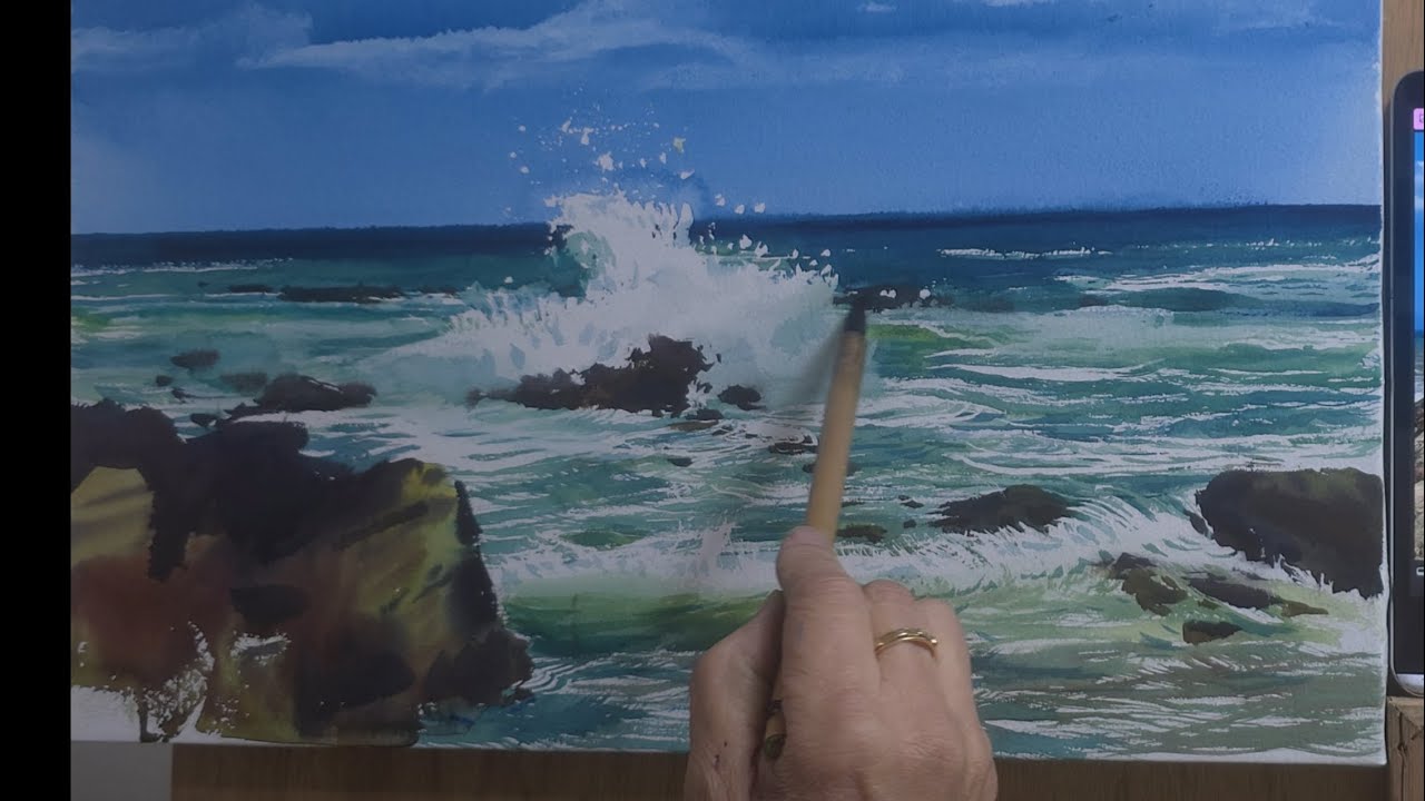 수채화물감으로 동해바다 파도그리기입니다.