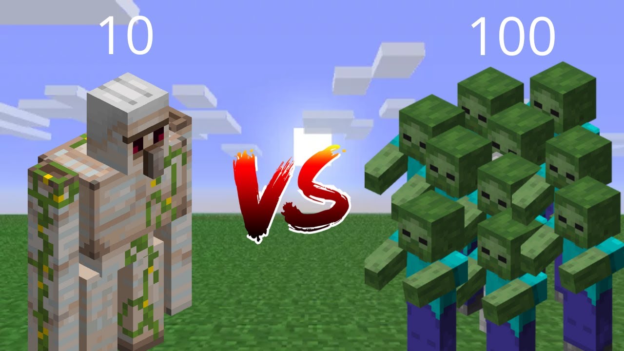 10 Golem VS 100 Zombie | Minecraft Mob Battle - YouTube