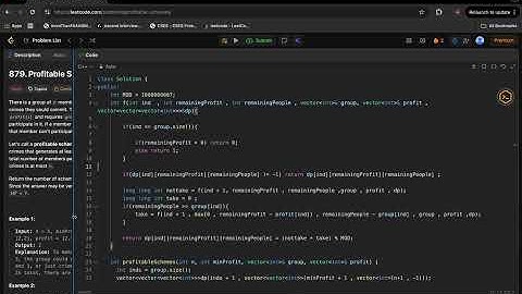 LeetCode 879 Profitable Schemes | Hard