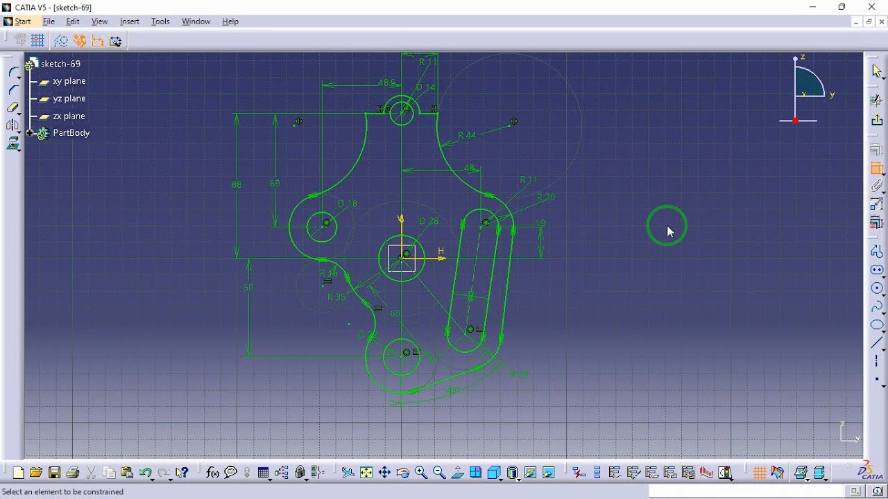 آموزش CATIA – ویدیو 80 | تمرین Sketch باCoincidence، Tangency، Concentricity، Equal و Elongated Hole