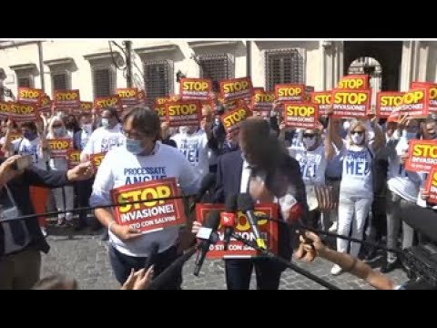 Roma - “Stop Invasione”, la Lega protesta davanti a Palazzo Chigi (02.09.20)