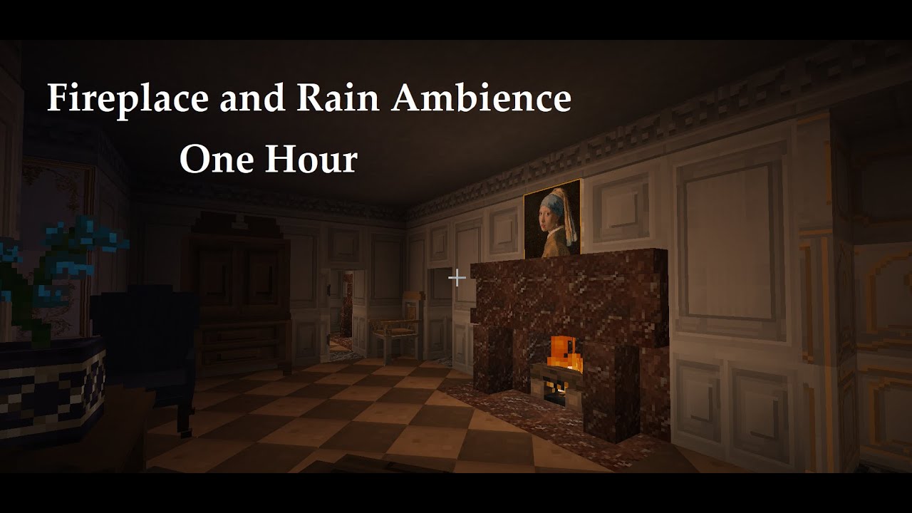 Minecraft French Chateau Fireplace Ambience with Rain Outside, One Hour