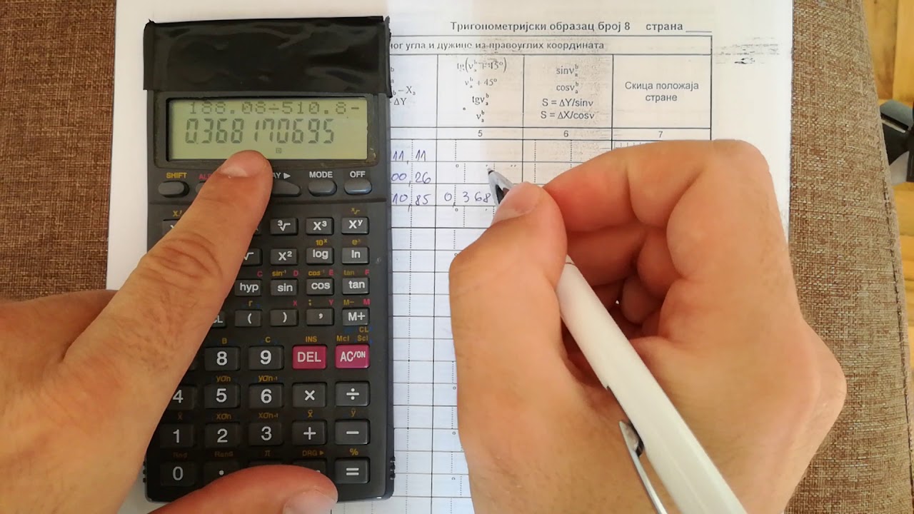 RAČUNANJE DIREKCIONOG UGLA (1. KVADRANT) I DUŽINE IZ KOORDINATA TAČAKA U TO8