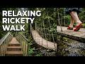 ASMR walking across a rickety suspension bridge over babbling brook