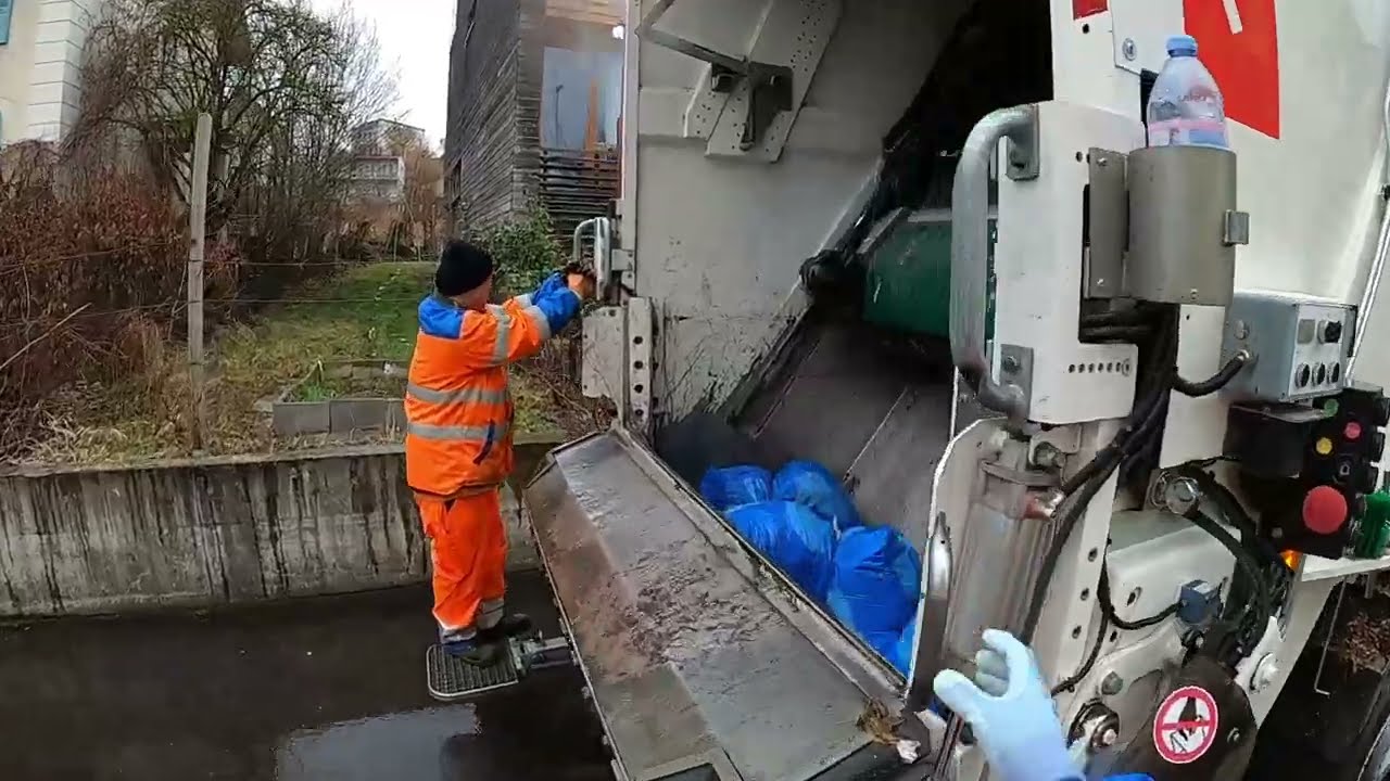 Trash Collection Rear-Loader Garbage Truck POV ASMR