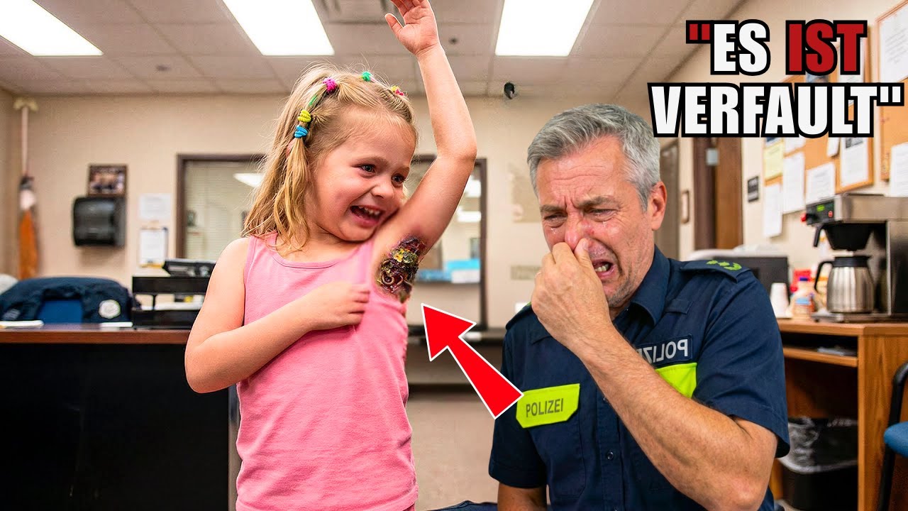 Kleines Mädchen betritt Polizeiwache mit Gestank – Polizist schaut unter ihren Arm, ruft sofort 112
