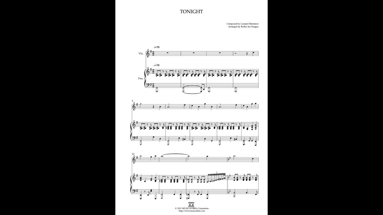 DUET 楽譜] Tonight(West Side Story) - ヴァイオリン、ピアノ