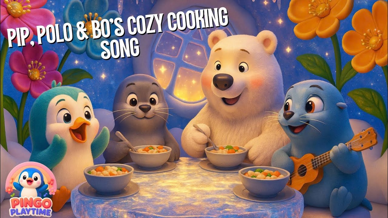 Pip, Polo & Bo’s Cozy Cooking Song 🐧🐻 ❄️🦭  Cute Animals  Kids Cooking Song