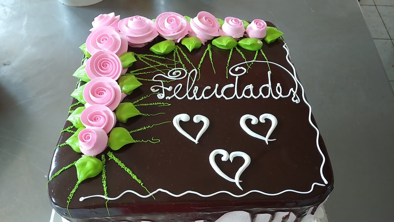 Pastel cuadrado con chocolate y flores en crema | Pastel de cumpleaños con  flores - YouTube