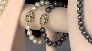 Joan Rivers Simulated Pearl Necklace and Bracelet Set w/ Pave' Clasp on QVC