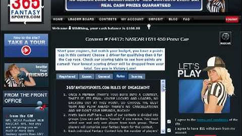 Fantasy NASCAR - Tutorial Video 365FantasySports.com Points Cap Contest