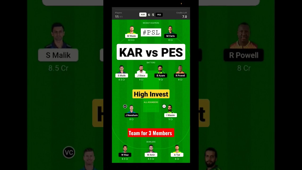 KAR vs PES Dream11 Team | KAR vs PES Dream11 PSL T20| KAR vs PES Dream11 Team Today Match Prediction