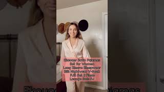 Ekouaer Satin Pajamas Set for Women Long Sleeve Sleepwear Silk Nightwear  Set 2 Piece Lounge Sets PJ