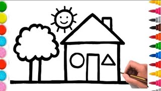 House Drawing Easy For Kids, How to Draw A House For Kids !!