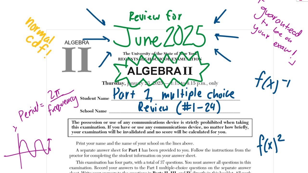 January 2025 Algebra 2 (II) Regents review (Part 1 #1-24) - YouTube