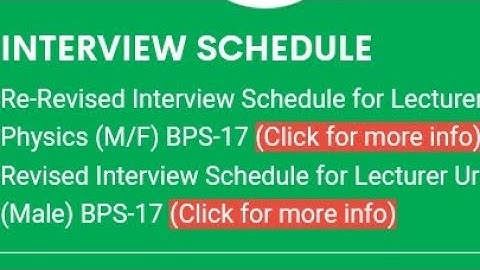SPSC Re-revised Interview Schedule Lecturer Physics BPS-17 M/F, Lecturer Urdu BPS-17 Male#spsc