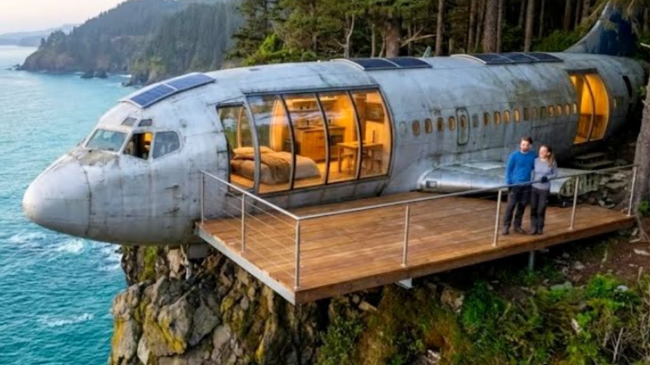 Couple Turns Abandoned Airplane Wreck Into a Modern Cliffside Home | Forest & Ocean ASMR Build