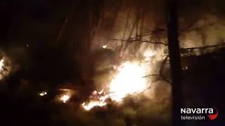 Así sofocaban esta noche el incendio forestal en Aras
