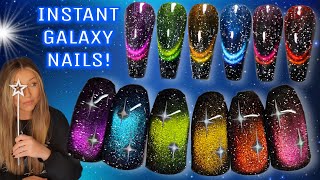 🌌 EASIEST Galaxy Nail Art Ever! AMAZING Cateye Gel Polish - Born Pretty Light Years Away Swatching 🌌