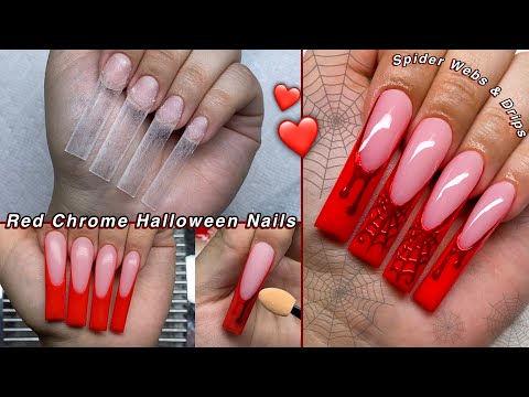 RED CHROME HALLOWEEN NAILS🕸 + HUGE LIFE UPDATE! HOW TO SPIDER WEB &amp; DRIP NAIL ART! | Nail Tutorial