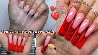 RED CHROME HALLOWEEN NAILS🕸 + HUGE LIFE UPDATE! HOW TO SPIDER WEB & DRIP NAIL ART! | Nail Tutorial screenshot 3