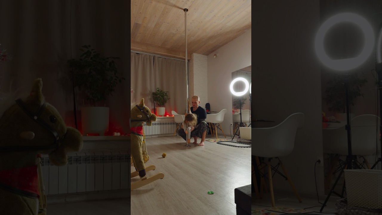 Дочь в шоке 😳Папа учит трюкам на пилоне 💪 