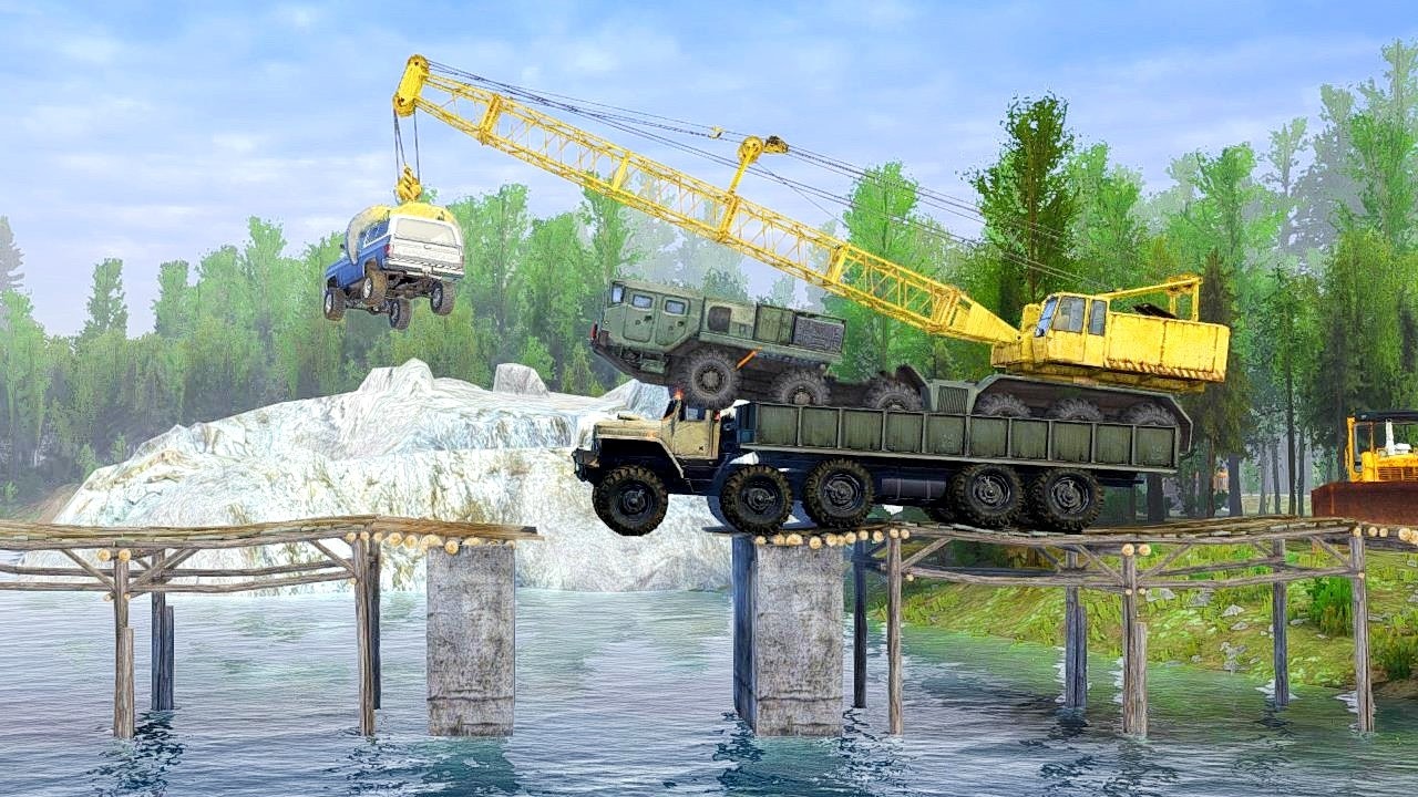 Spintires: MudRunner - IMPOSSIBLE LIFT! Crane Truck vs. Broken Bridge Gap