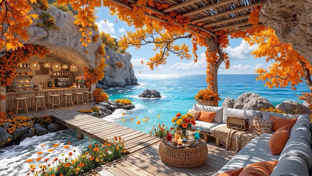Soothing Morning Jazz & Elegant Autumn Bossa Nova at Beachside Cafe Ambience for Great Mood