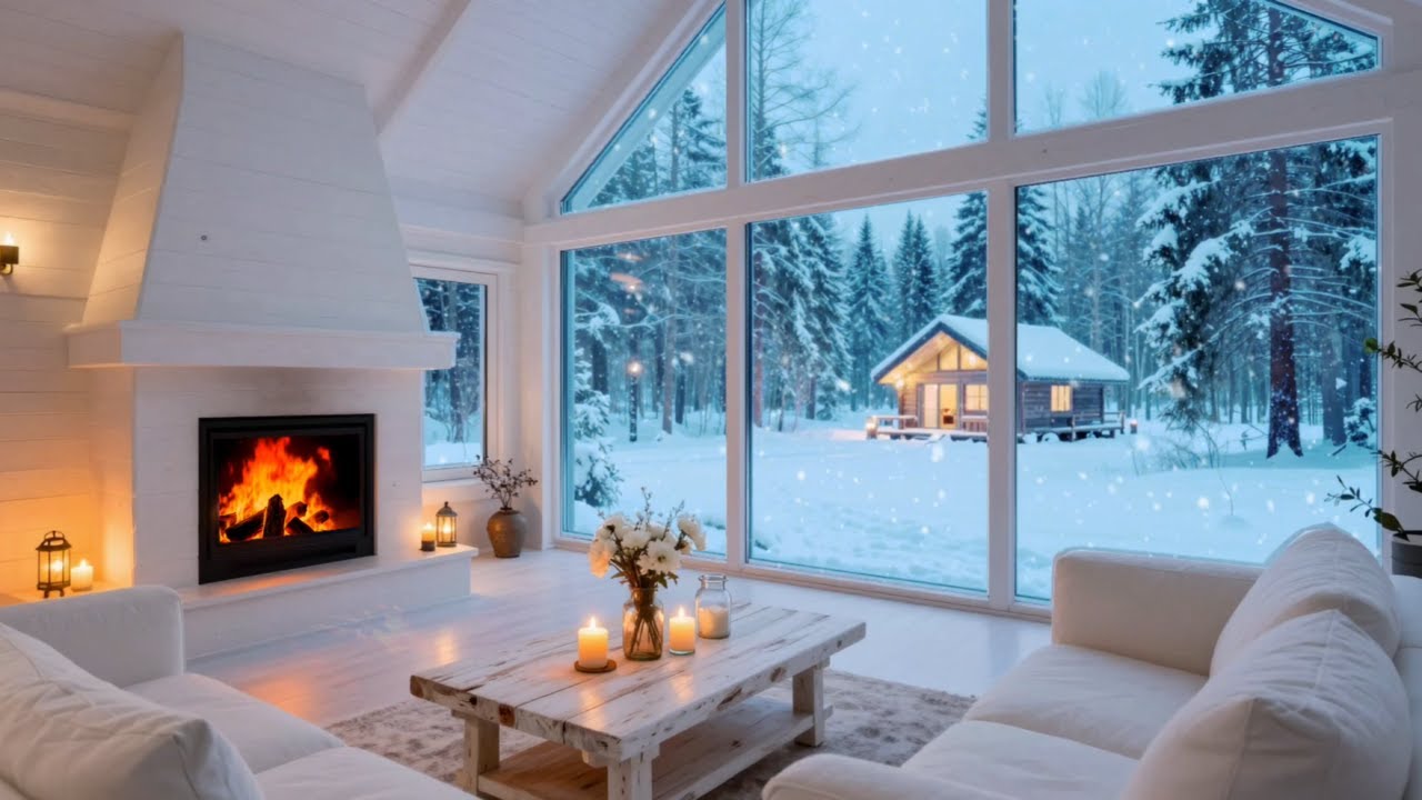 🔥Rustic Fireplace Crackling 24/7 | ❄️Snowy Forest Cabin Views | Winter Ambience (No Music)
