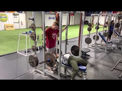 High School Softball Player Kip Heggood Benching 155 Pounds For Reps.