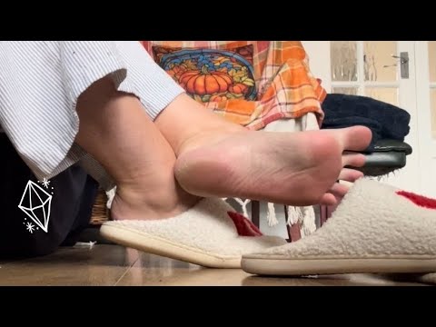 Relaxing and tapping in fluffy slippers
