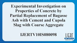 Experimental Investigation on Properties of Concrete by Partial Replacement of Bagasse Ash with....