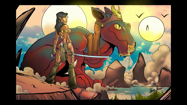 Coloring a Fantasy Warrior and Dinosaur - Line art...