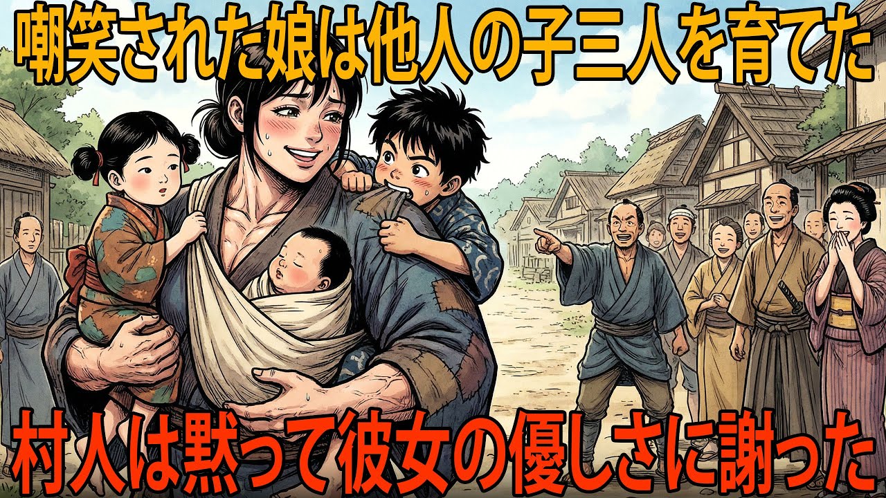 村中から「雌グマ」と嘲られた大柄な少女は、村人の嘲笑を意に介さず、母を亡くした3人の孤児の母になることを受け入れた… 無料の妻に喜ぶ男、その瞬間が胸を打つ物語を生んだ｜泣ける話｜時代劇｜民話｜昔話｜