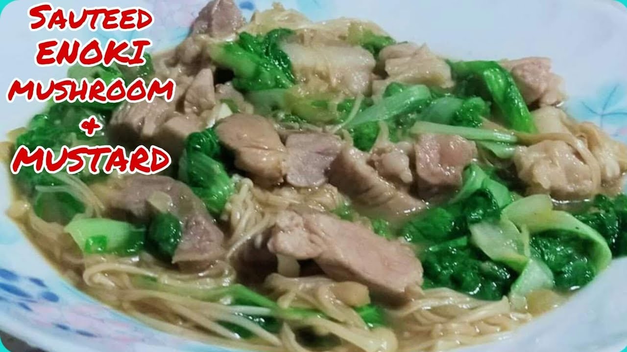 Sauteed Enoki Mushroom and Mustard Recipe 炒金針菇芥末食譜 YouTube