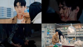 when he was dying from being badly injured and kept vomiting blood. sick male lead kdrama hurt scene