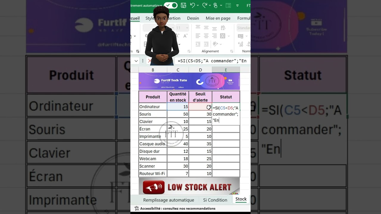Gérez Votre Stock Automatiquement avec la Fonction SI dans Excel 