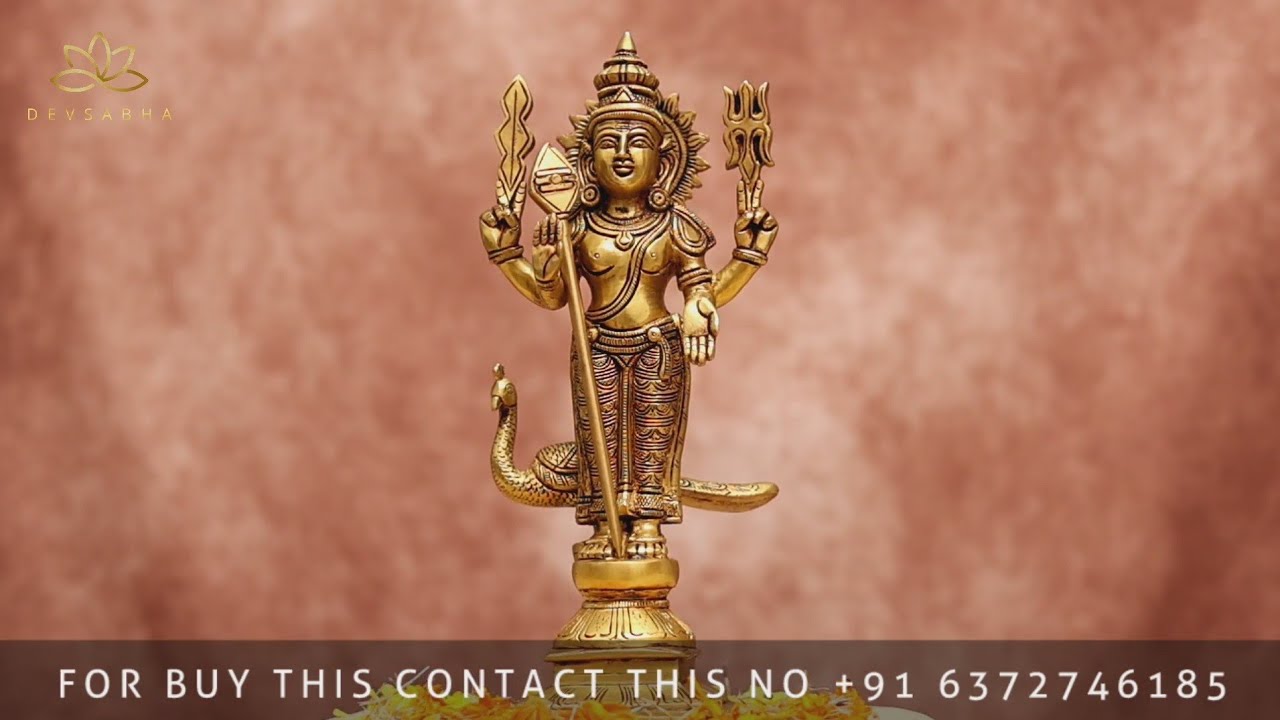 11-Inch Brass Lord Murugan/Kartikeya Idol
