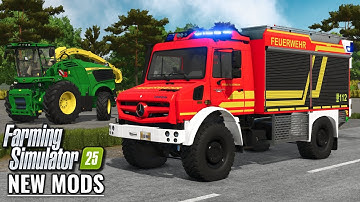 NEW MODS - UNIMOG FIRETRUCK, MANUAL ATTACH, & FIRST JD FORAGE HARVESTER! (FS25)