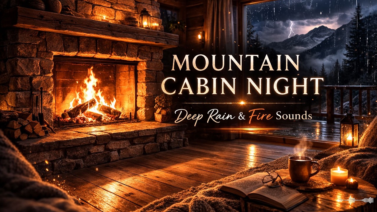 Mountain Cabin Night | Deep Rain & Fireplace Sounds for Sleep