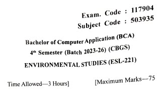 Gndu BCA 4th Semester Environmental Studies Question Paper 2025 | Bca Question Paper 2025