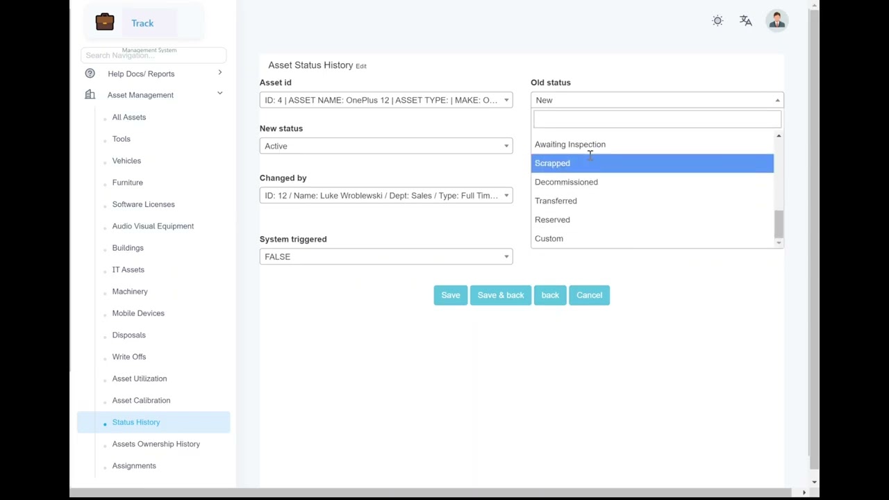 Status History Module | Asset Management System SAAS | www.ownitweb.com