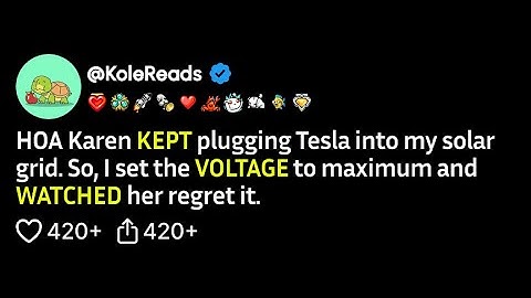 (FULL STORY) HOA Karen kept plugging Tesla into my solar grid. So, I set the voltage to maximum...