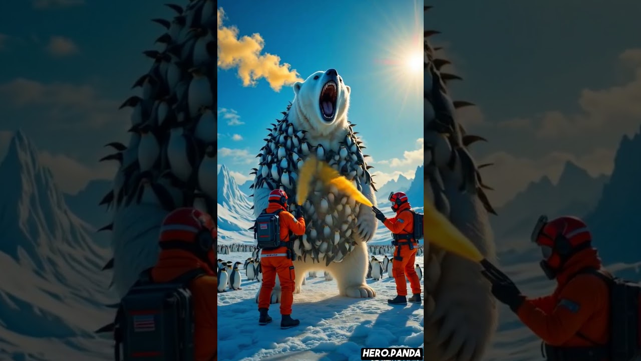 Polar bear covered with penguins saves by rescuers 