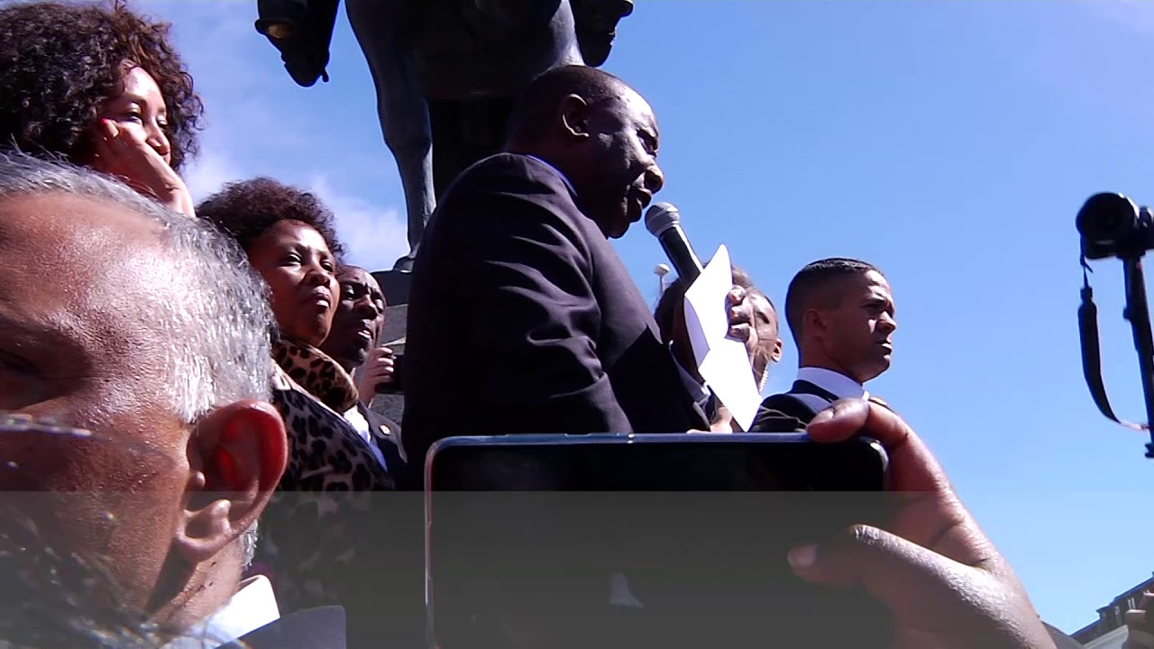 The President addressed a crowd of GBV protesters outside of Parliament