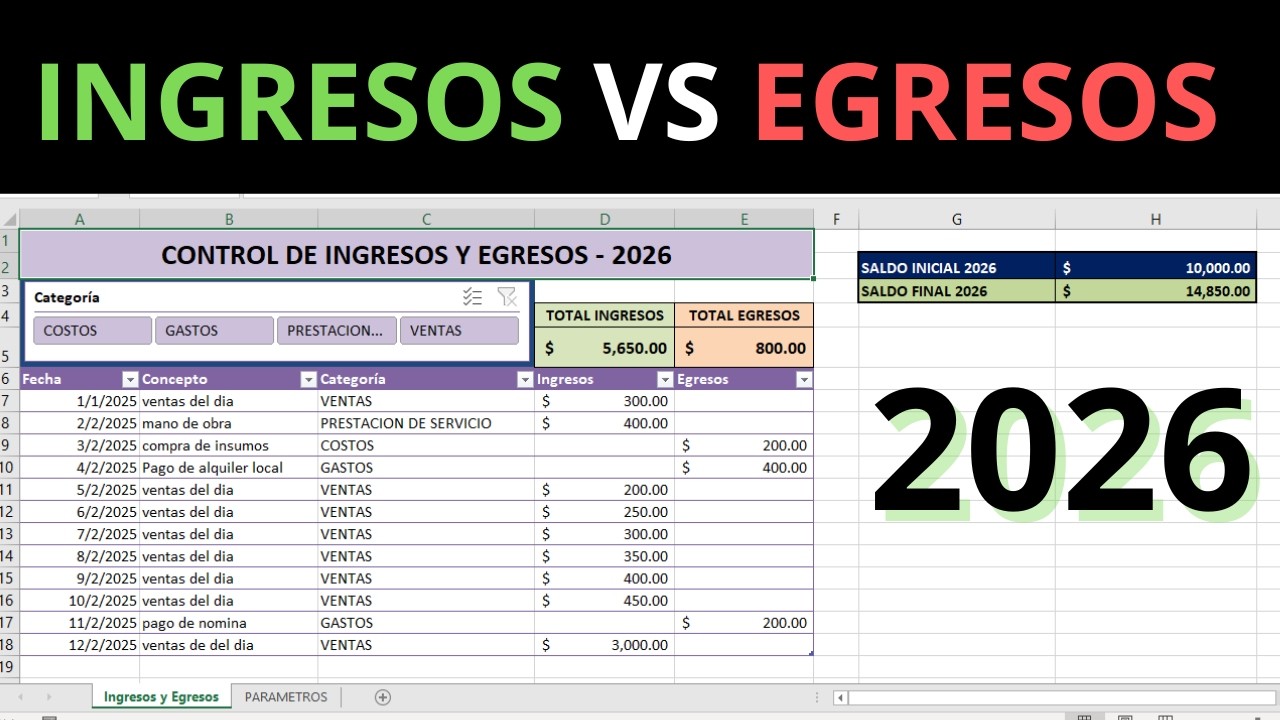 Como llevar INGRESOS y EGRESOS en EXCEL para un NEGOCIO PEQUEÑO en 2026