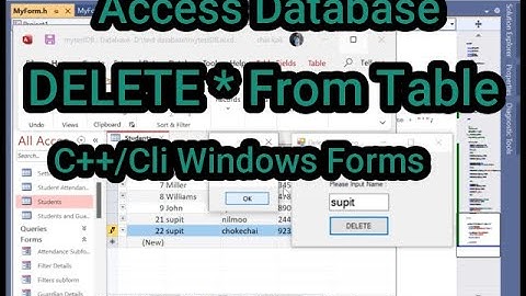 DELETE * FROM Table Access Database C++ Cli Windows Forms ลบข้อมูลจากฐานข้อมูล
